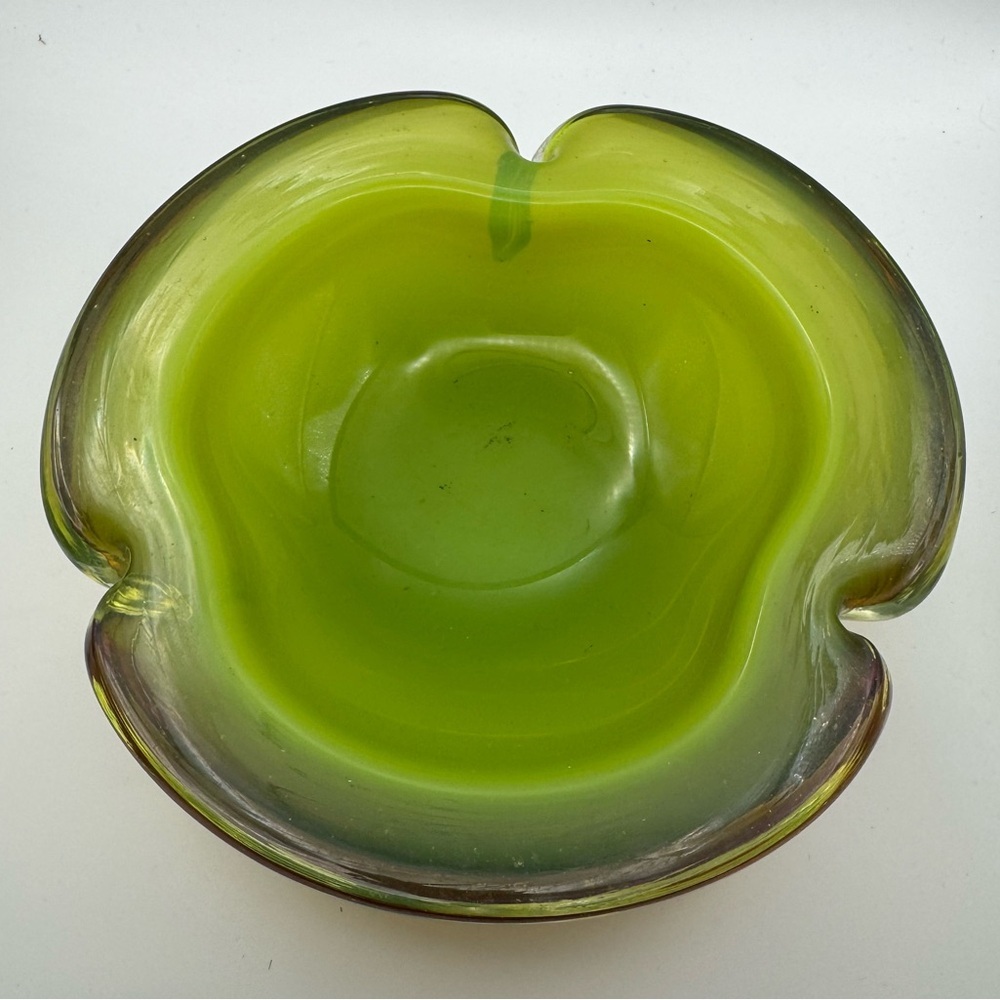 Vintage Heavy Green Glass Ashtray MCM Mad Men Retro Classic 50s